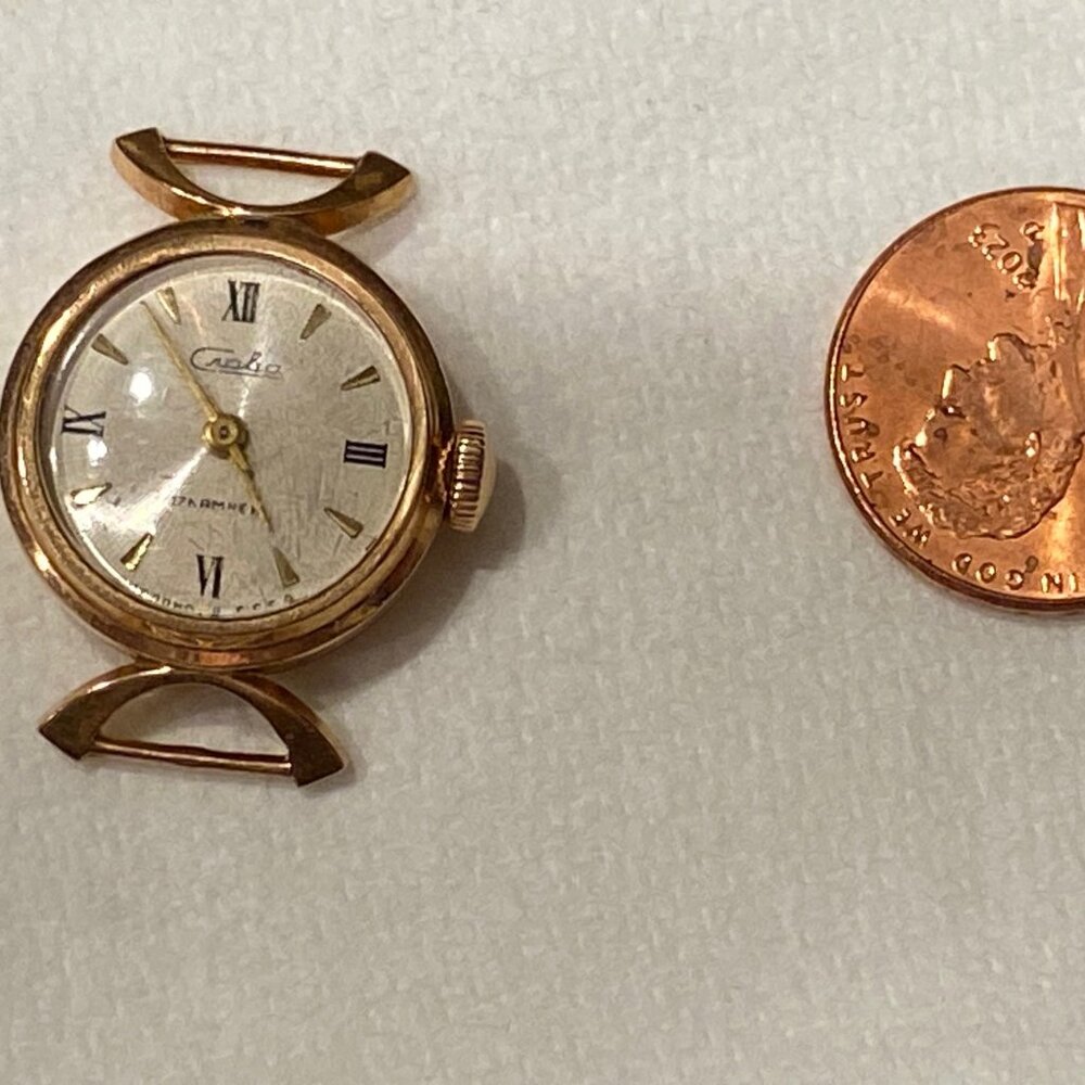 Vintage Russian USSR Solid 14K/*583 Rose Gold Women Watch "Slava" 8.82gr  EUC